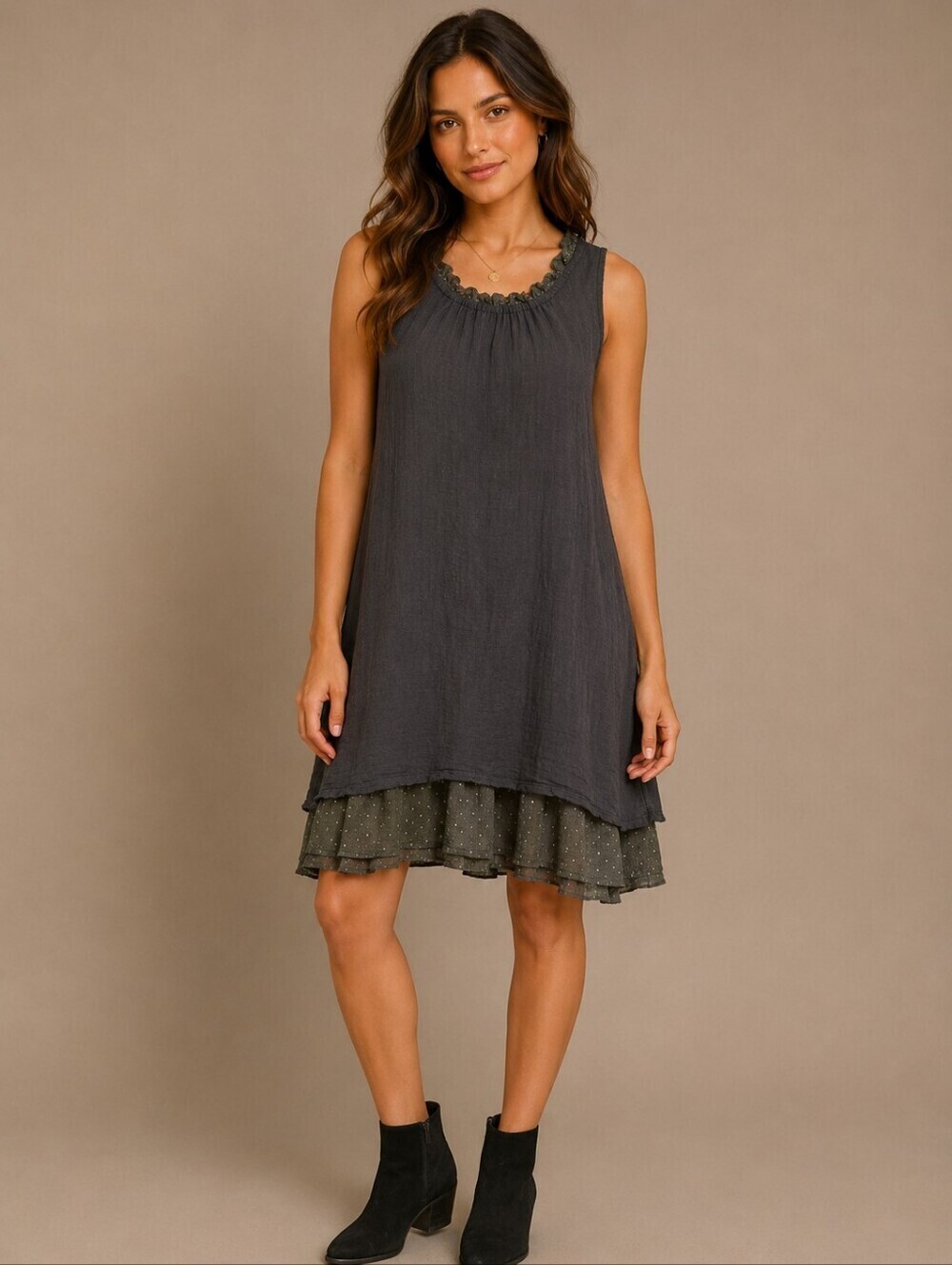 URBAN MANGO Gray Sleeveless Lace Scoop Neck Mini Jumper Grunge Dress